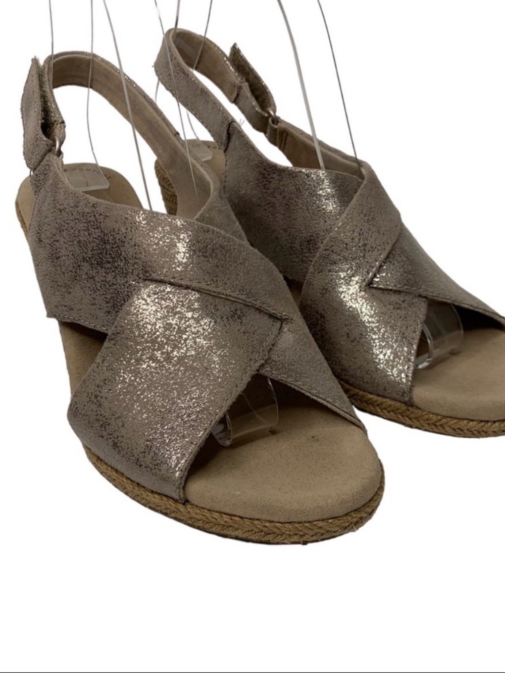 Clarks Lafley Alaina Metallic Wedge Espadrille Sandals Gold 8